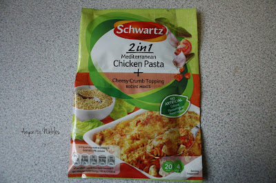 A packet of Schwartz 2 in 1 Mediterranean Chicken Pasta and Cheesy Crumb Topping 