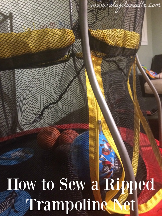 How to sew a ripped trampoline net. How to fix a ripped trampoline enclosure net.