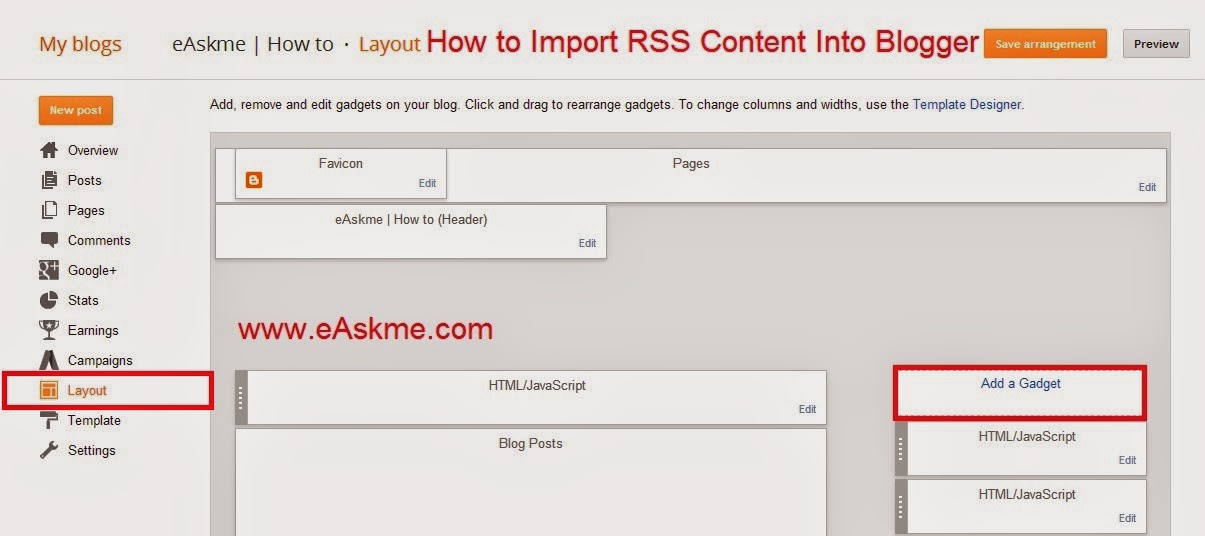 How to Import RSS Content Into Blogger : eAskme