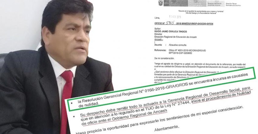 Instan al Gobierno Regional de Áncash declarar nula reposición del Director de la UGEL Santa Instan al Gobierno Regional de Áncash declarar nula reposición del Director de la UGEL Santa