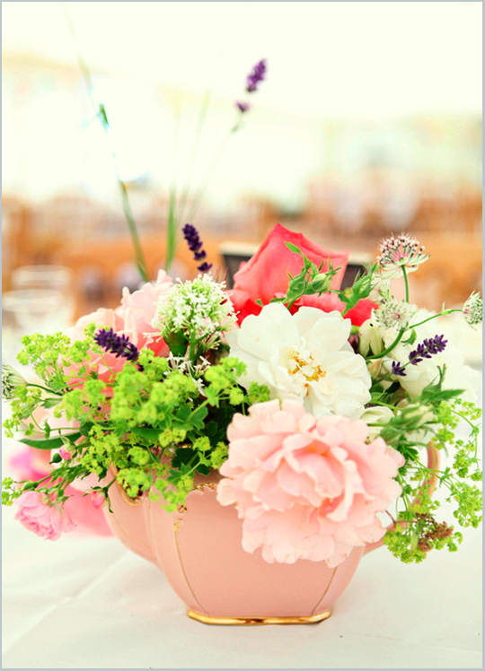 wild flowers in a pink vintage teapot
