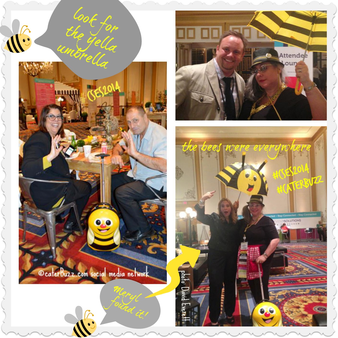 © caterBuzz.com social media network - Meryl Snow and Lisa Teiger under the Yella Umbrella with Roll-e-bee #CSES2014 Catersource Convention in Las Vegas
