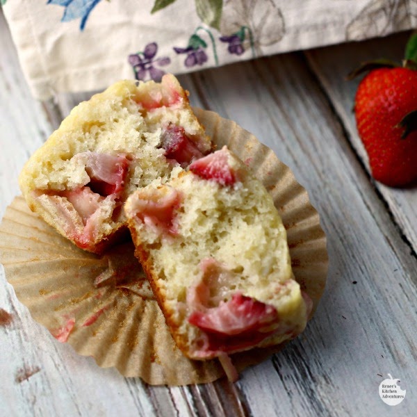 Lower Fat Banana Strawberry Muffins | Renee's Kitchen Adventures - Moist, healthy, diet friendly muffins for breakfast or any time you crave a little sweet treat. 