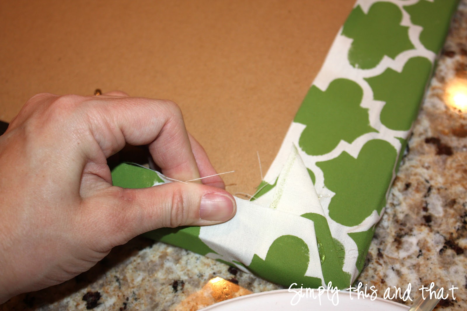 Simply This and that Stenciled Fabric Cork Board