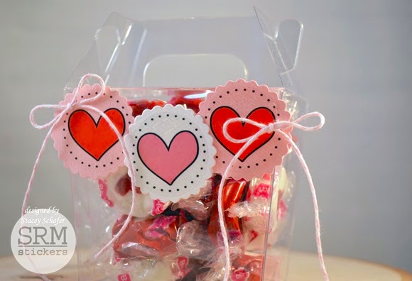 SRM Stickers Blog - Sweet Take Out Treat Box by Stacey - #clearcontainers #twine #stickers #valentine #punchedpieces