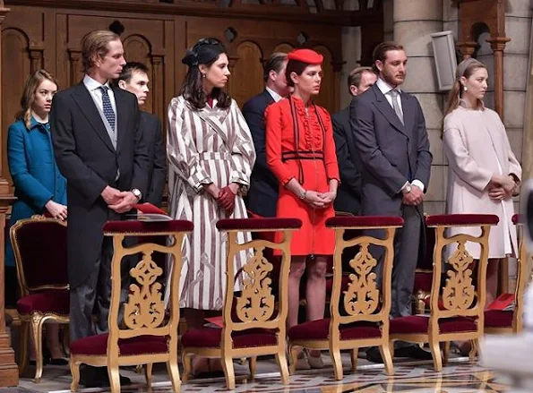 Casiraghi wears Gucci red wool coat, Gucci Viscose jersey dress, Gucci Light Leather Pump, Gucci Sylvie Leather Bag, Gucci Hat With Veil