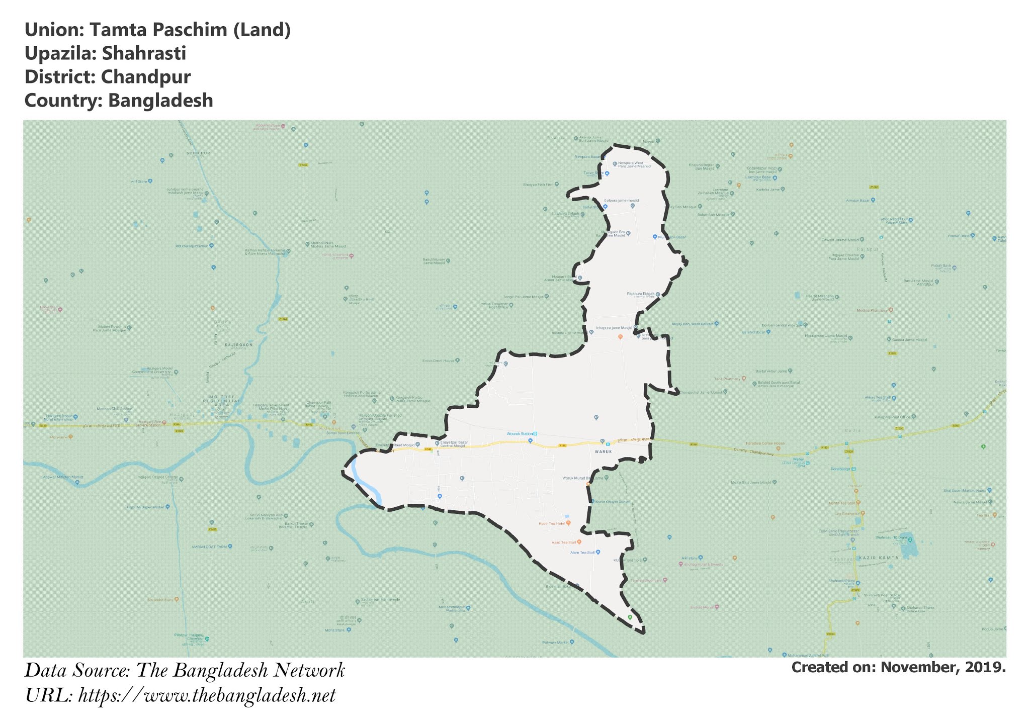 Map of Tamta Paschim of Chandpur, Bangladesh.