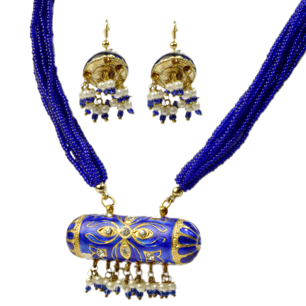 TELUGU WEB WORLD Little India Rajasthani Lac Blue Necklace Set