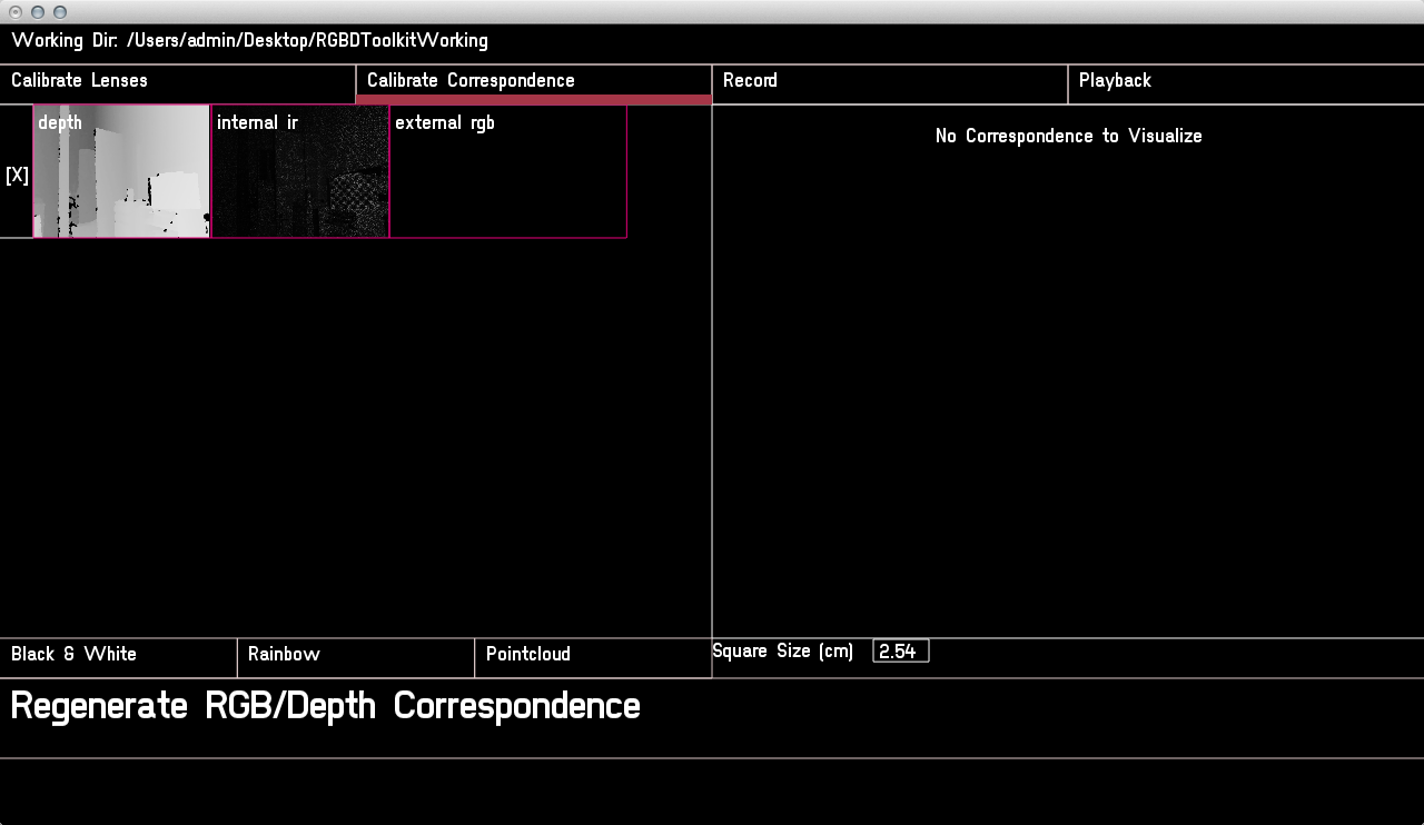 The calibrate correspondence screen