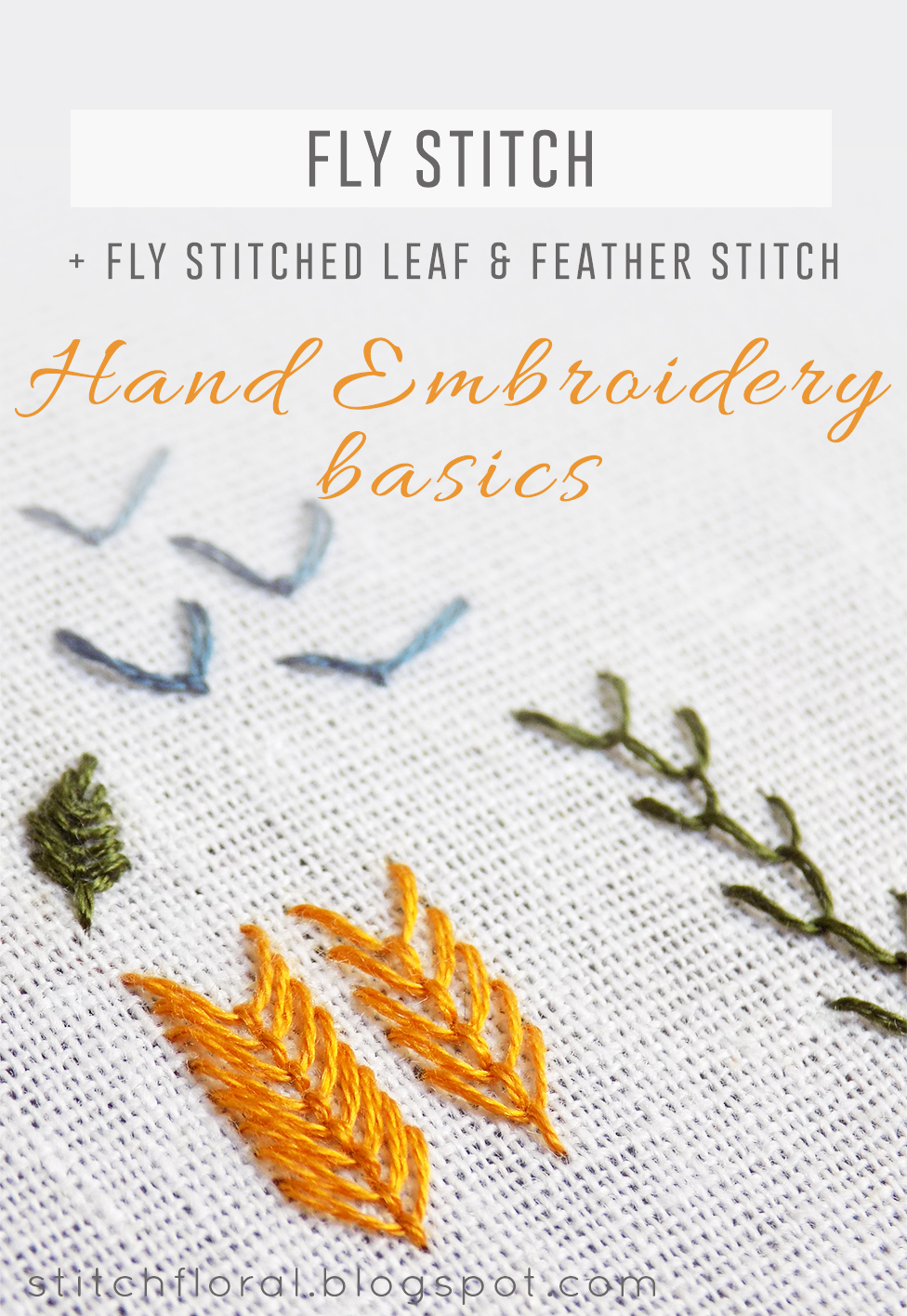 Fly Stitch + fly stitched leaves and feather stitch Stitch Floral