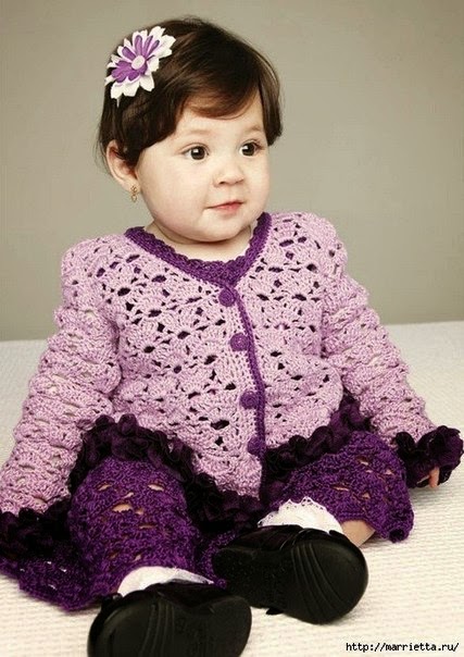 Crochet Knitting Handicraft: dress for a little girl of 12 months