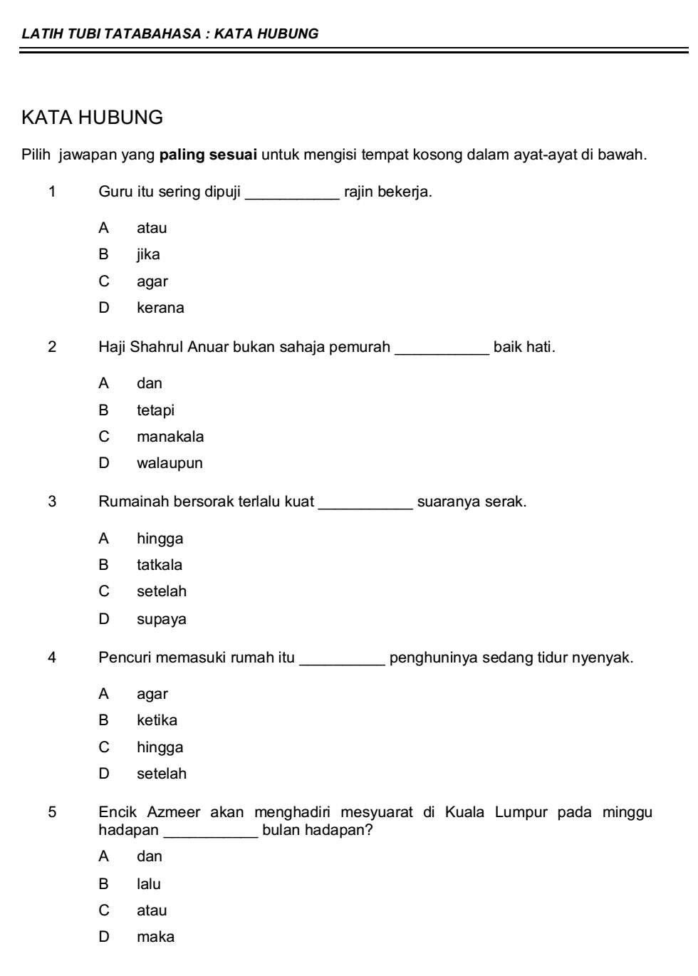 Latihan Tatabahasa Spm Dan Jawapan