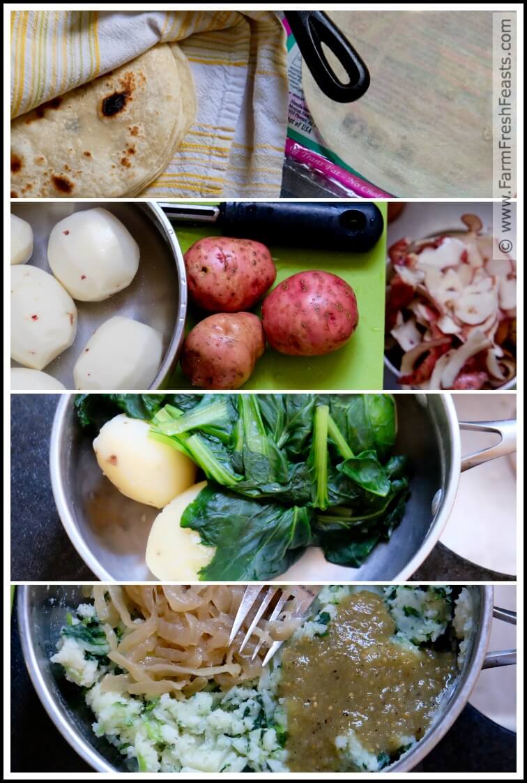 Farm Fresh Feasts Potato, Tatsoi, and Caramelized Onion Enchiladas