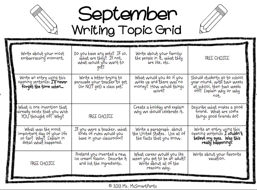 Ms. McSmartPants Does Third Grade: {TPT Products} Writing Topic Grids ...