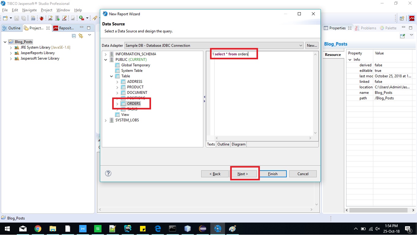 Create a first Jasper report using built-in JDBC connection in ...