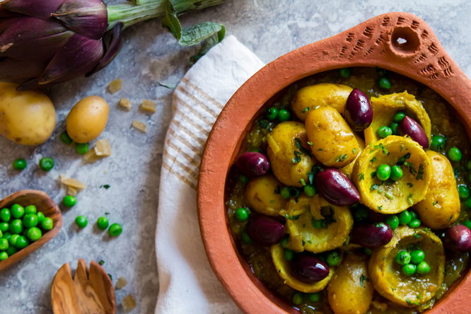Artichoke Tagine With Peas and Baby Potatoes