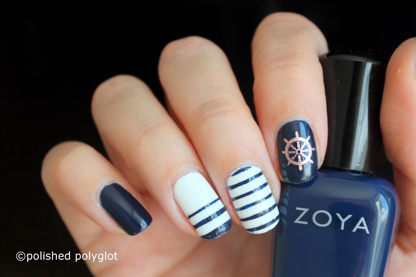 Nail art │Navy blue and white nautical nail [Nail crazies unite] / Polished  Polyglot