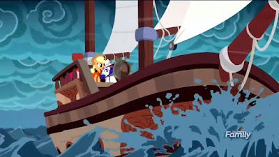 The ponies' ship in the storm