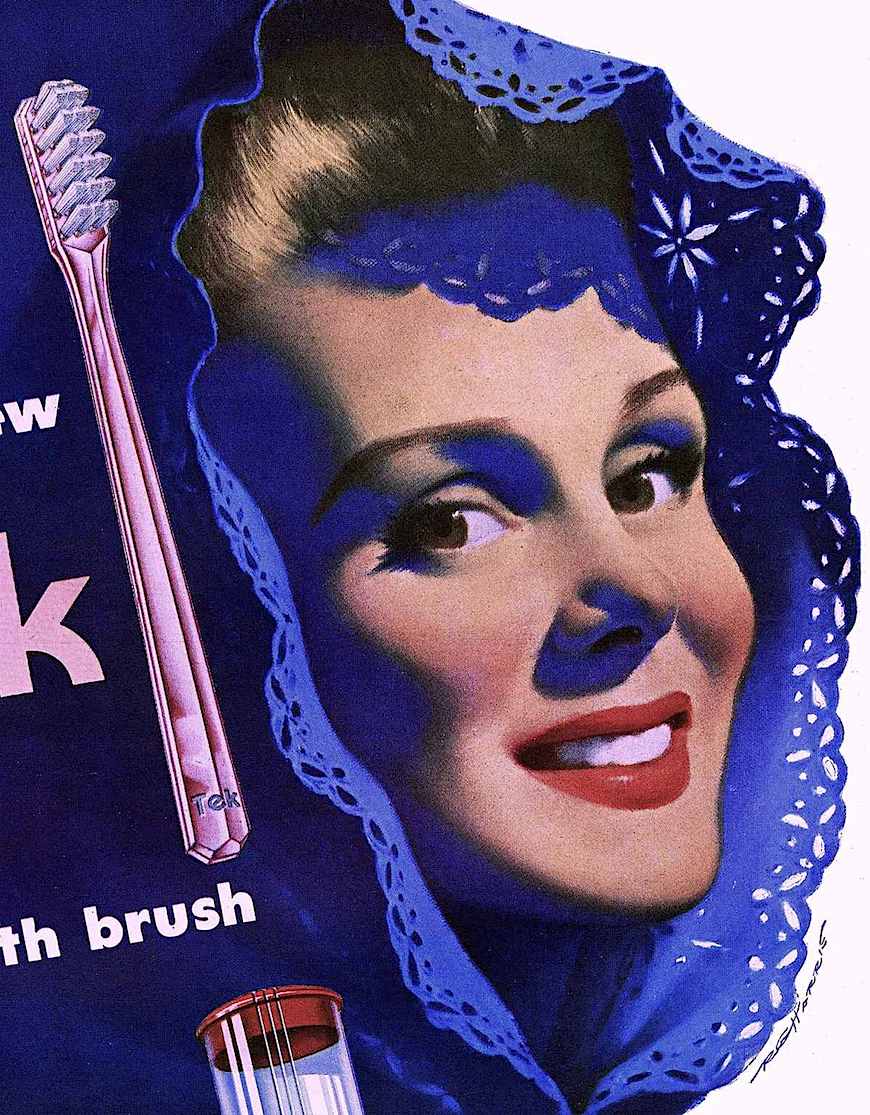 R.G. Harris 1947 a 1947 color illustration by R.G. Harris for Tek, a smiling woman