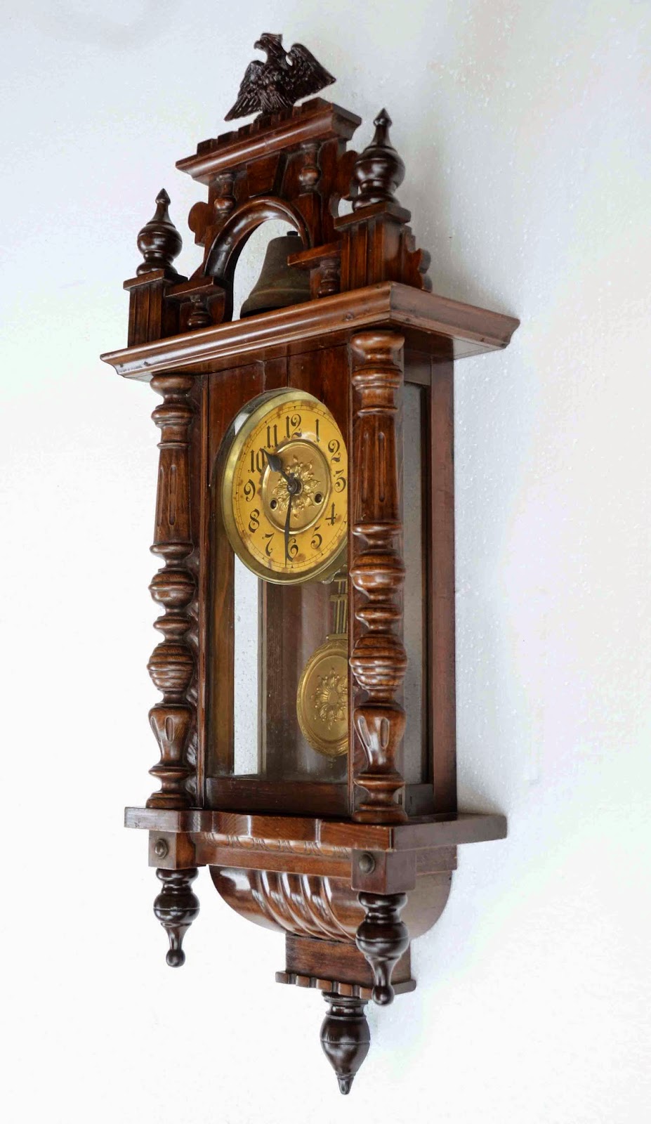 Old Vintage Gallery Antique HAC Wall Clock with Bell Circa Early 1900