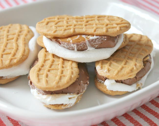 Lovely and delicious s'mores made with Milky Way candy bars and Nutter Butter Cookies