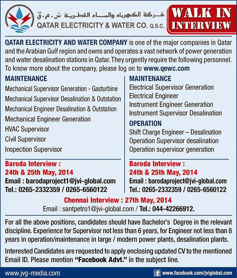 Qatar Electricity & Water Co Job opportunities Gulf Jobs for Malayalees