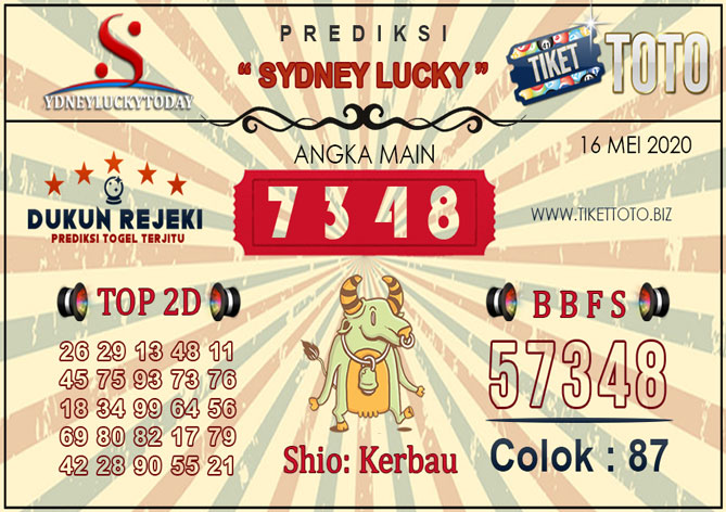 Prediksi Togel SYDNEY LUCKY TIKETTOTO 16 MEI 2020