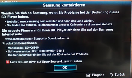 Update : Das Maxdome & Samsung BD-C 6800 BlueRay Player - Internet@TV Problem