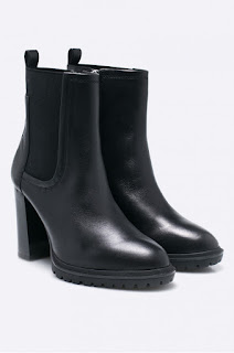 Botine dama cu toc inalt din piele naturala negre elegante de iarna imblanite - Caprice Botine dama cu toc inalt din piele naturala negre elegante de iarna imblanite - Caprice