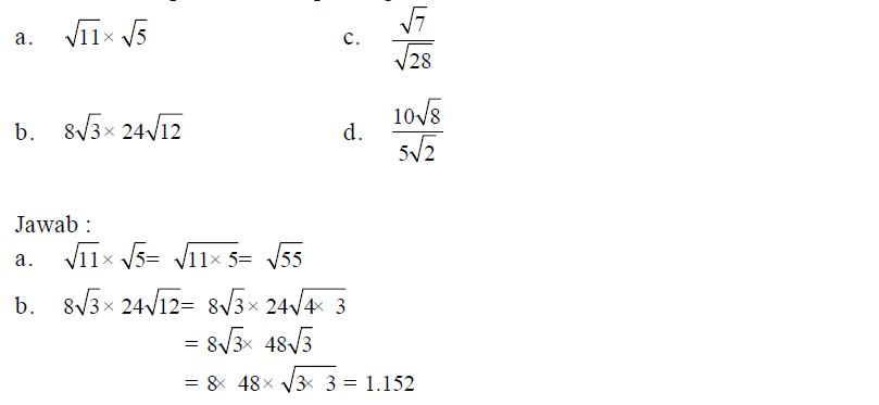 Oparasi Aljabar pada Bentuk Akar beserta Sifat dan Contoh Soalnya