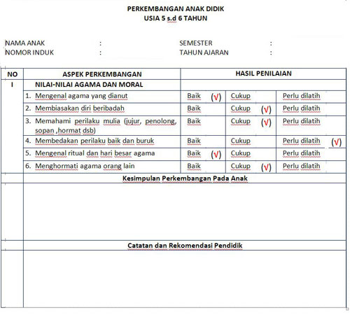 Format Baru Raport PAUD