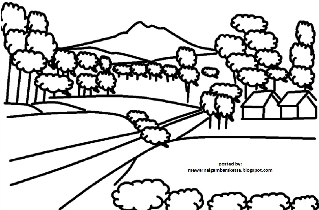 Mewarnai Gambar Sketsa Pemandangan Alam 2