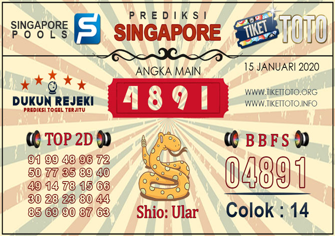 Prediksi Togel SINGAPORE TIKETTOTO 15 JANUARI 2020