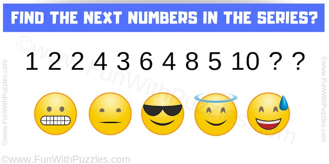 Find the next numbers in the series 1 2 2 4 3 6 4 8 5 10 ? ? 