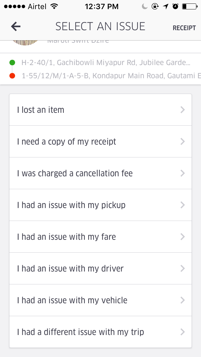 How to report issue with uber trip