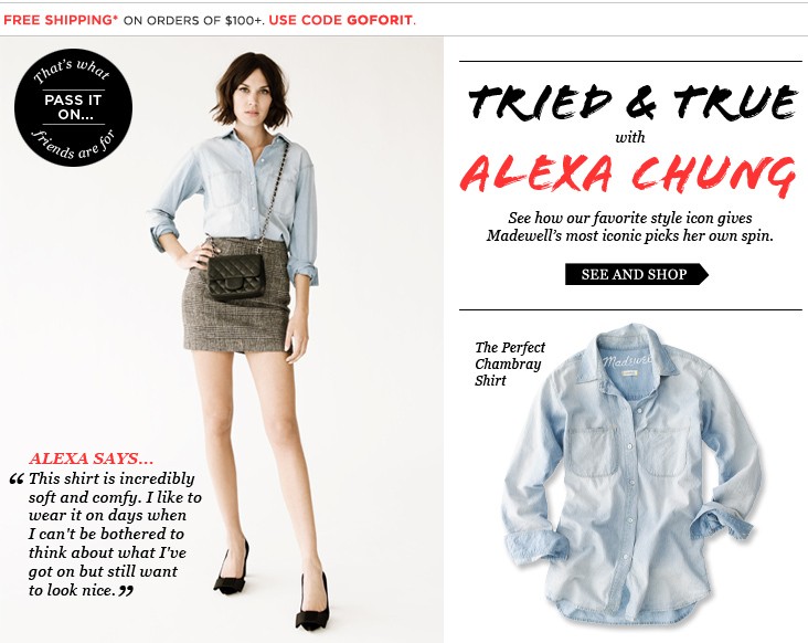 J.Crew Aficionada Madewell Email Tried & true with Alexa Chung