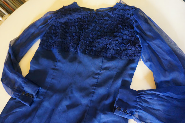 vintage sheer lace party cocktail dress blue 1960 1970 60s 70s