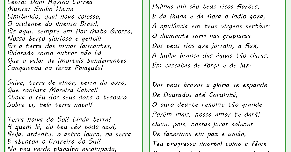 Geografia Espaço e Sociedade Hino de Mato Grosso e interpretação da letra