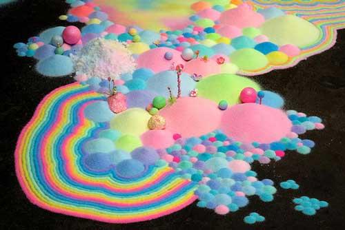 فنان يصنع لوحات فنية ملونة جميلة من الحلوى