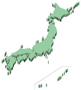 薄緑の３D日本地図