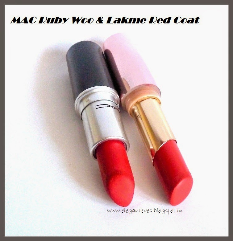 REVIEW AND COMPARISON OF MAC RUBY WOO AND LAKME 9 TO 5 LIPSTICK RED COAT