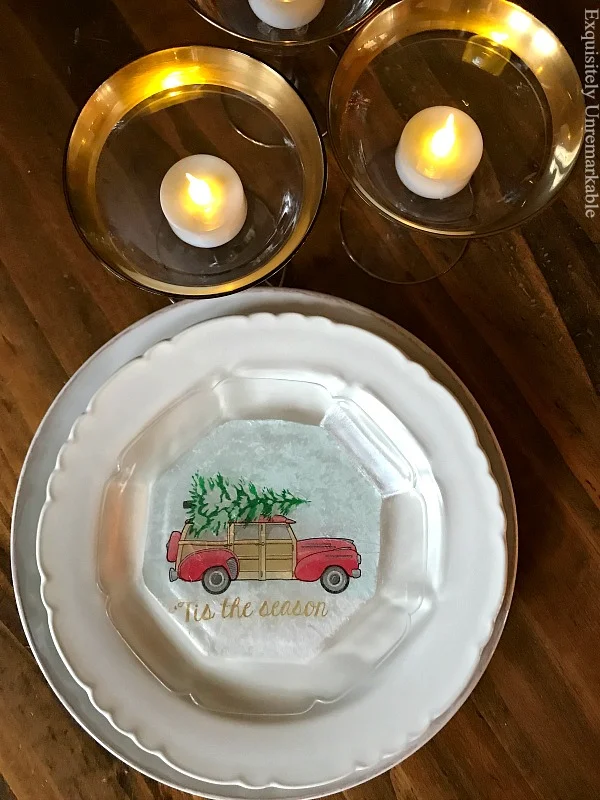 Glass Plate Red Christmas Truck Craft