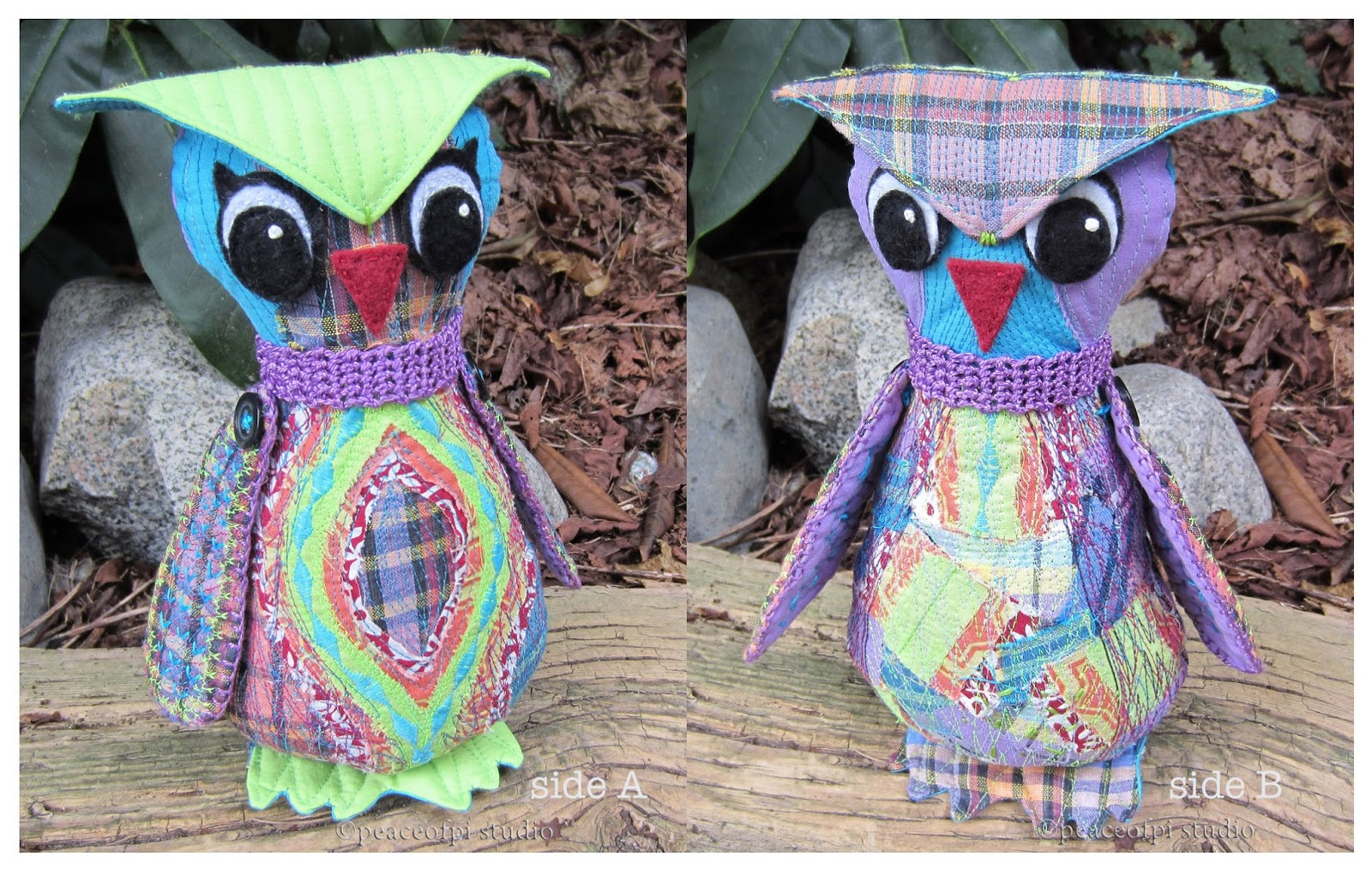 peaceofpi studio: Two Sided Patchwork Owl Softie
