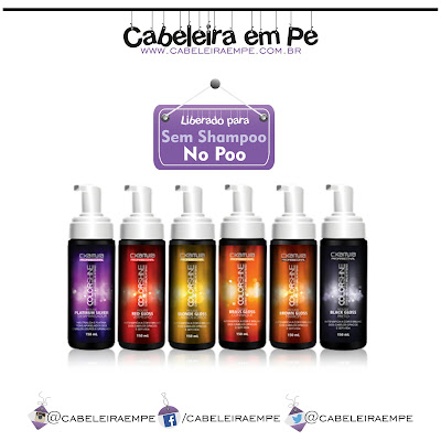 Mousse tonalizante C. Kamura nas cores preto, conhaque, marrom, vermelho, um para cabelos loiros e um desamarelador. Liberadas para No Poo.