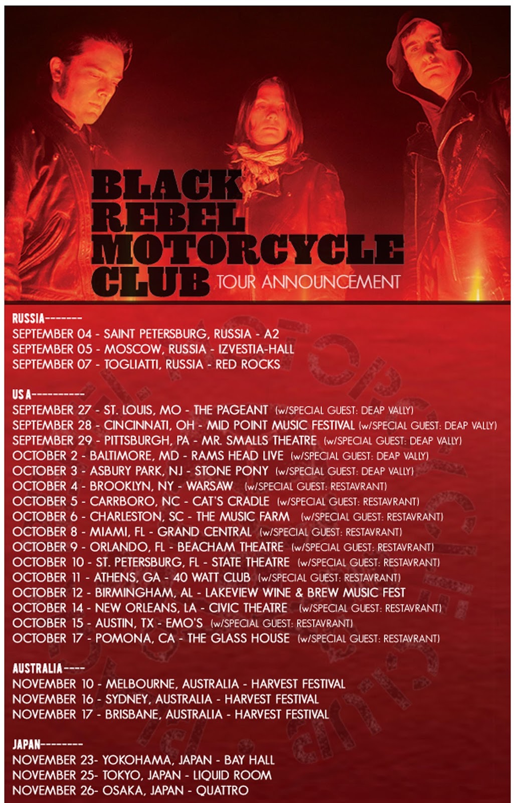 Popa's Tunes Black Rebel Motorcycle Club Fall Tour Dates