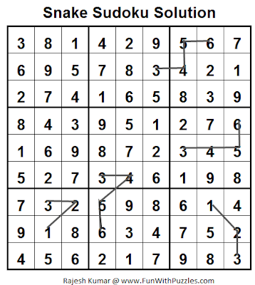 Snake Sudoku (Fun With Sudoku #24) Solution