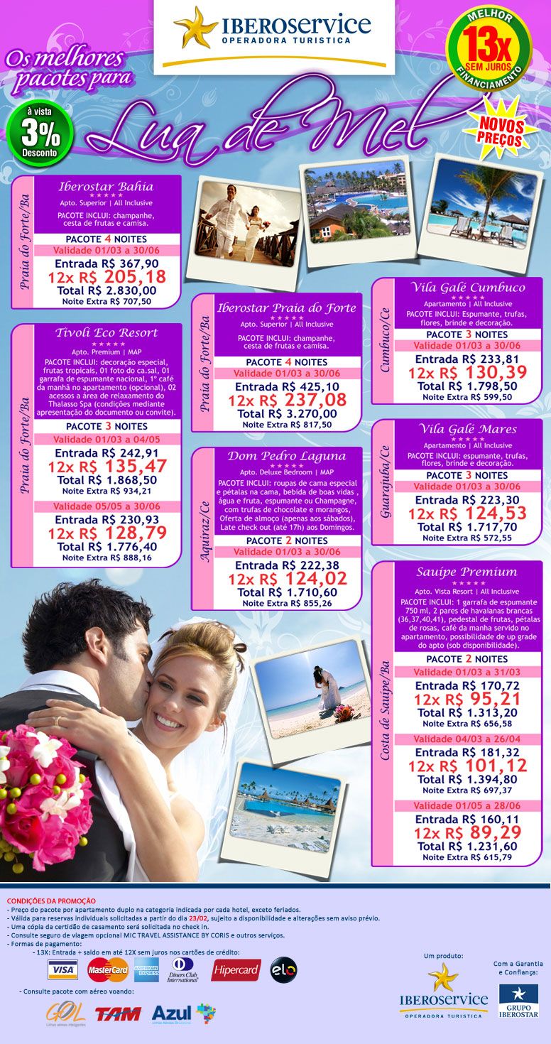 Yabatur Cultura, Eventos e Turismo: PACOTES PARA LUA DE MEL, PARABÉNS!