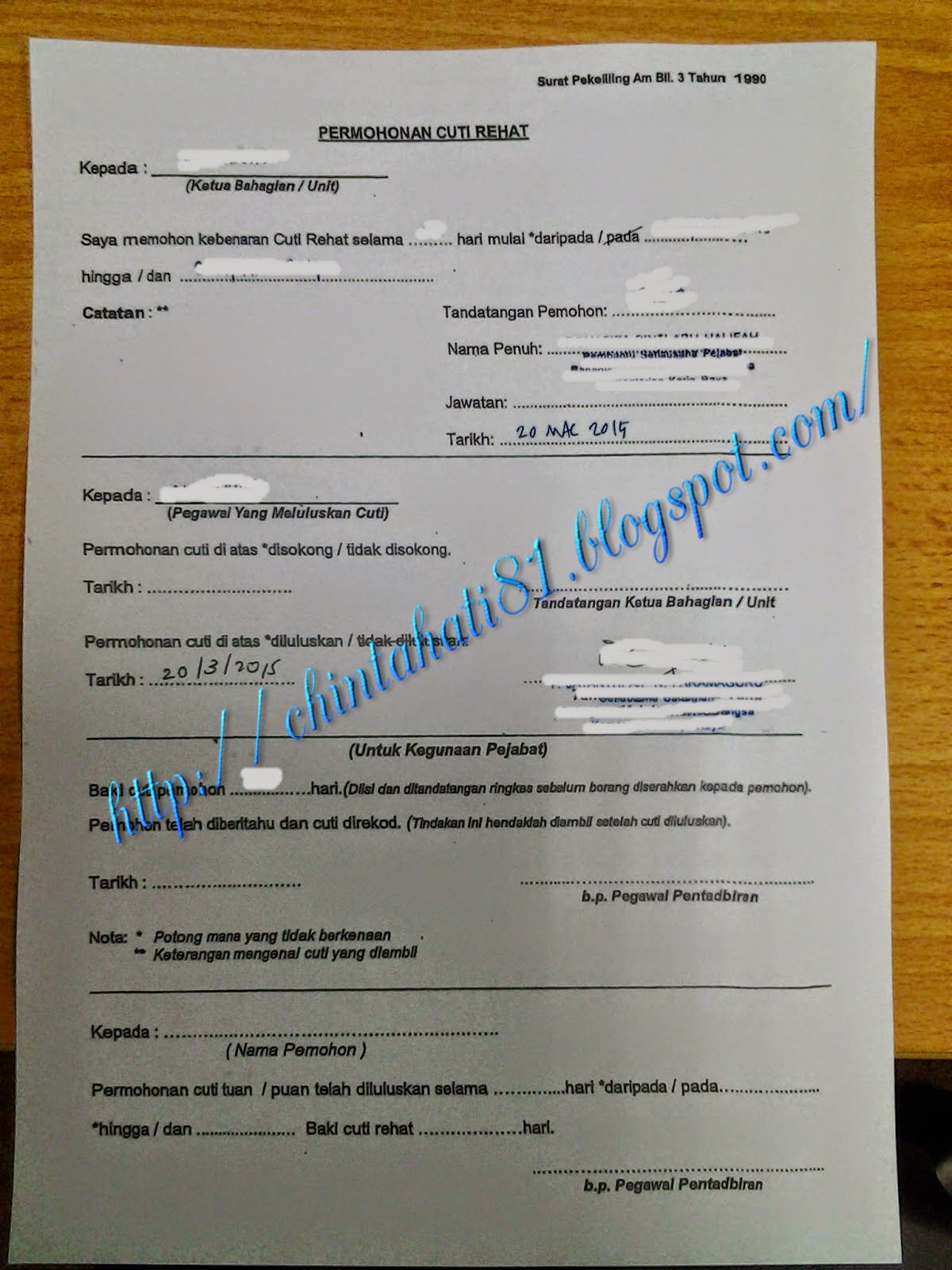 Surat Permohonan Cuti Rehat Surat Rasmi W