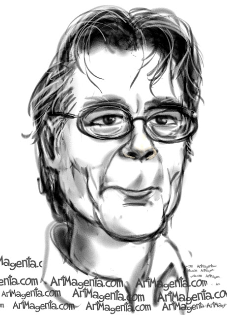 Stephen King  caricature cartoon. Portrait drawing by caricaturist Artmagenta