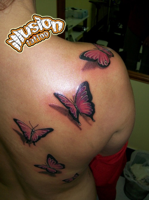 New Lovely Pink 3D Butterfly Tattoos